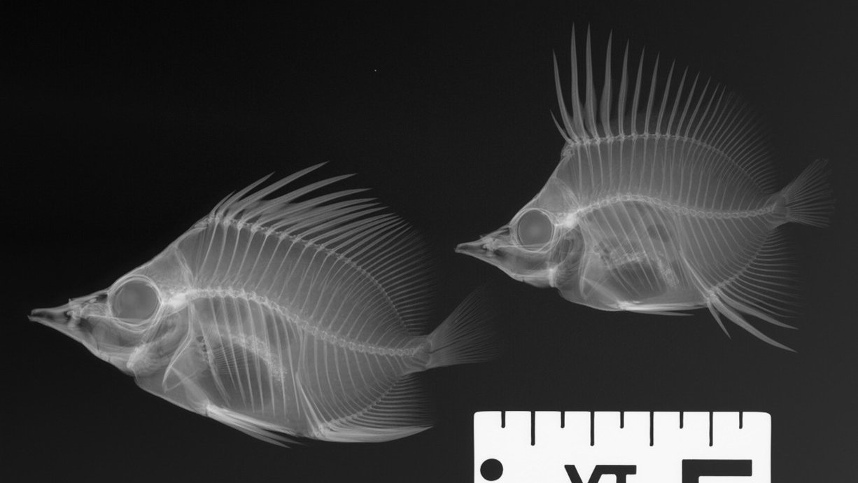 X-ray of I.51711-001, Twin butterflyfish, <i>Prognathodes geminud</i>.